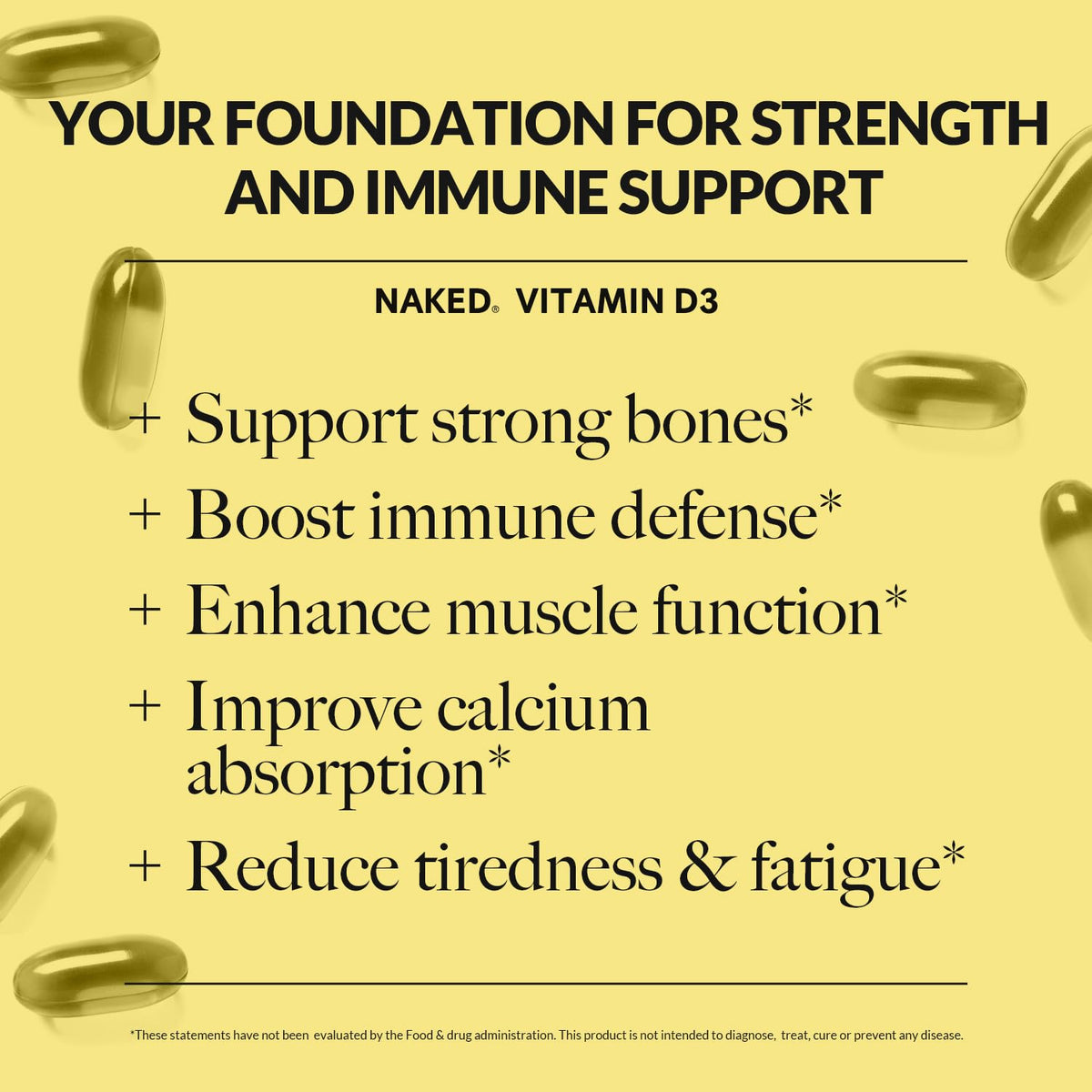 Détail des gélules de NAKED Vitamine D3 5000 IU