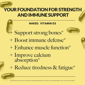 Détail des gélules de NAKED Vitamine D3 5000 IU