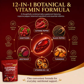 Détail des gélules de poivre de cayenne Vitalia Labs, forme douce et lisse