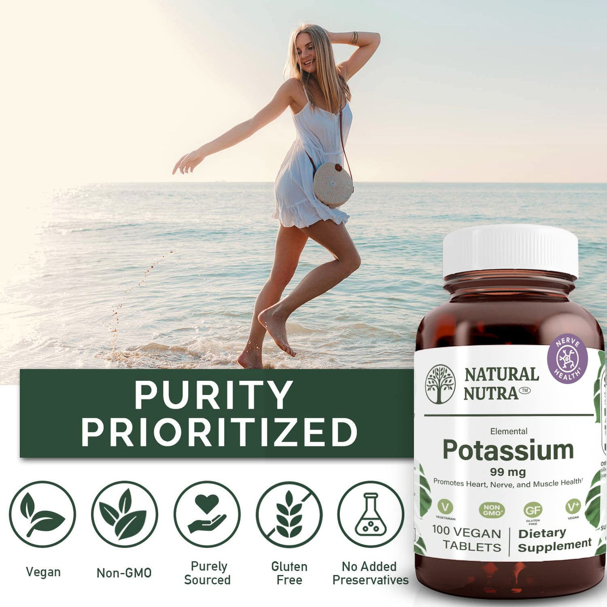 Détail des gélules de potassium Natural Nutra dans la main