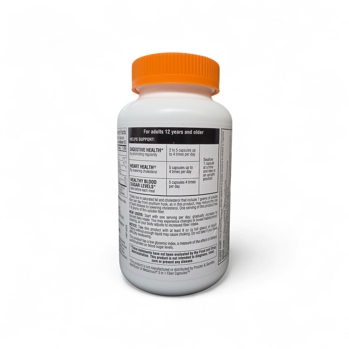Détail des gélules de psyllium MEMBER'S MARK dans le flacon