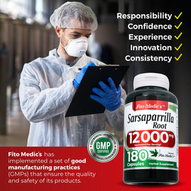 Détail des gélules de Sarsaparilla FITO MEDIC'S à côté d'une règle pour la taille