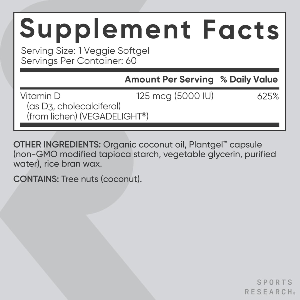 Détail des gélules de Sports Research Vegan D3
