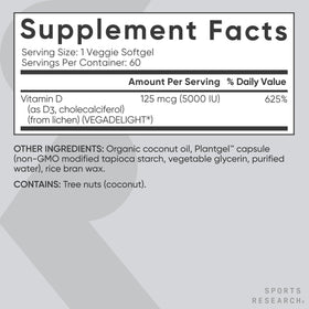 Détail des gélules de Sports Research Vegan D3