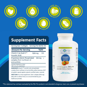 Détail des gélules de vitamine C Core Med Science dans le flacon