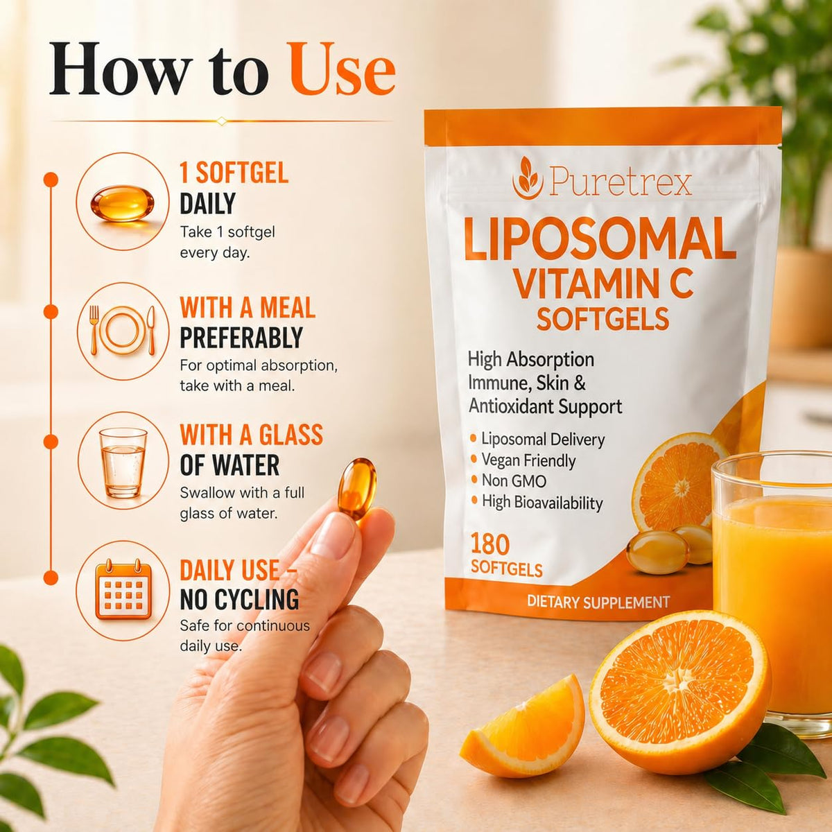 Détail des gélules de Vitamine C Liposomale PURETREX