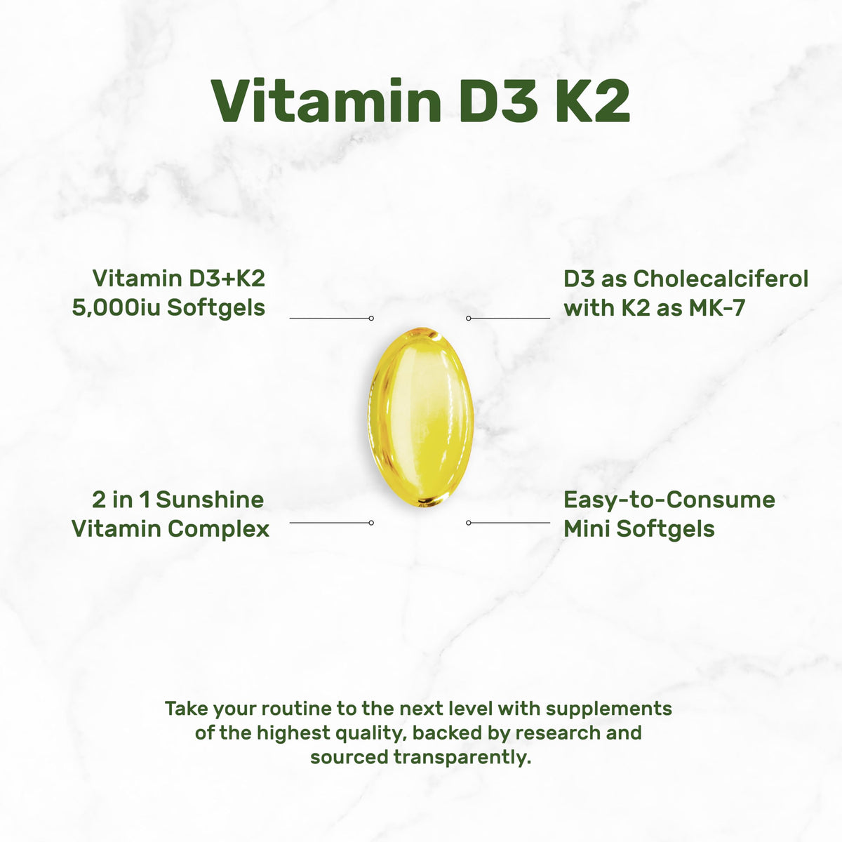 Détail des gélules de Vitamine D3 et K2 dans l'emballage
