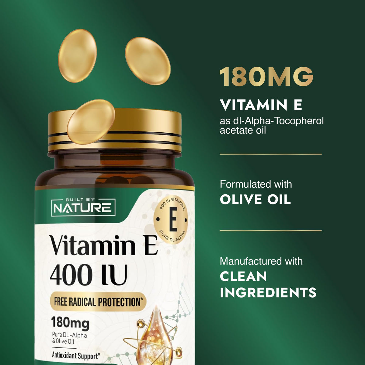Détail des gélules de Vitamine E avec Huile d'Olive Built by Nature