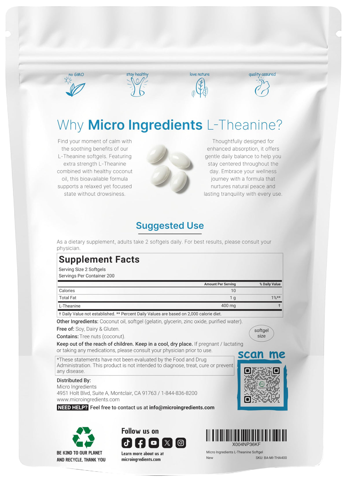 Détail des gélules douces L-Theanine de Micro Ingredients