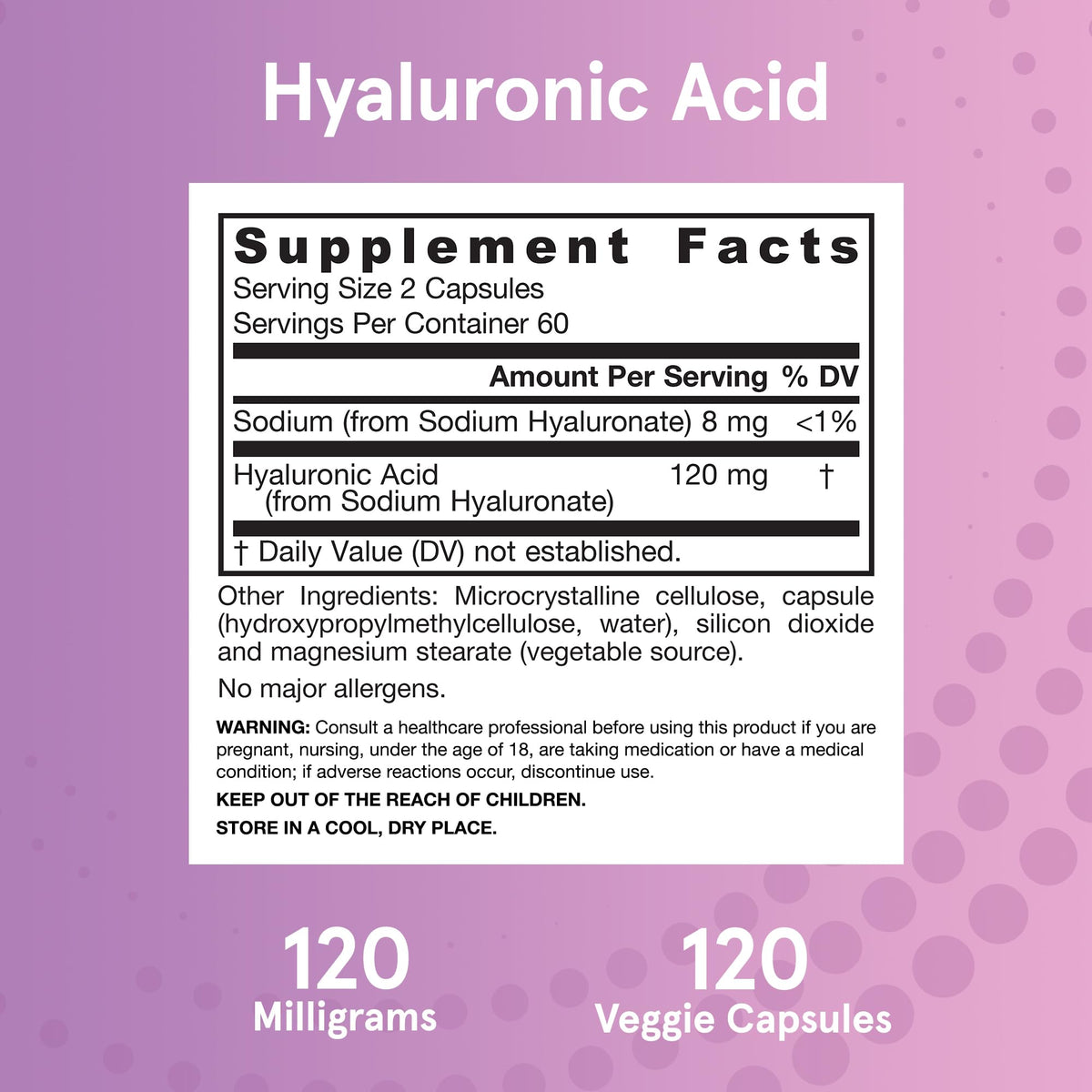 Détail des gélules Jarrow Formulas Acide Hyaluronique