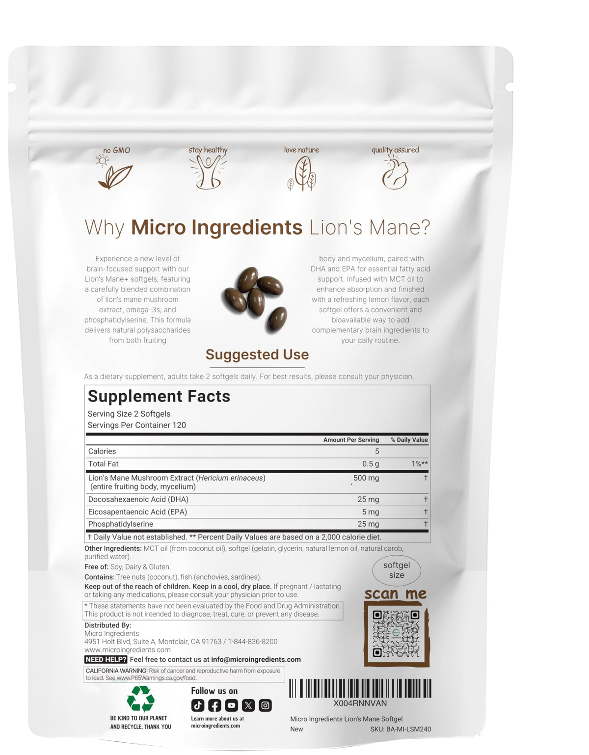 Détail des gélules Lion’s Mane+ de Micro Ingredients