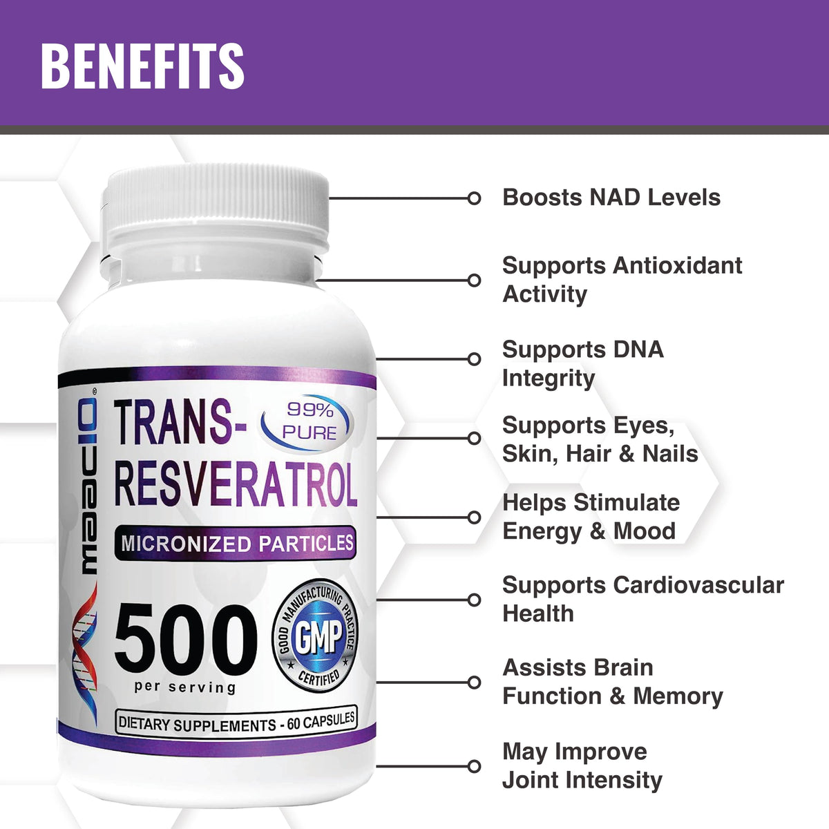 Détail des gélules MAAC10 Trans-Resvératrol 500mg