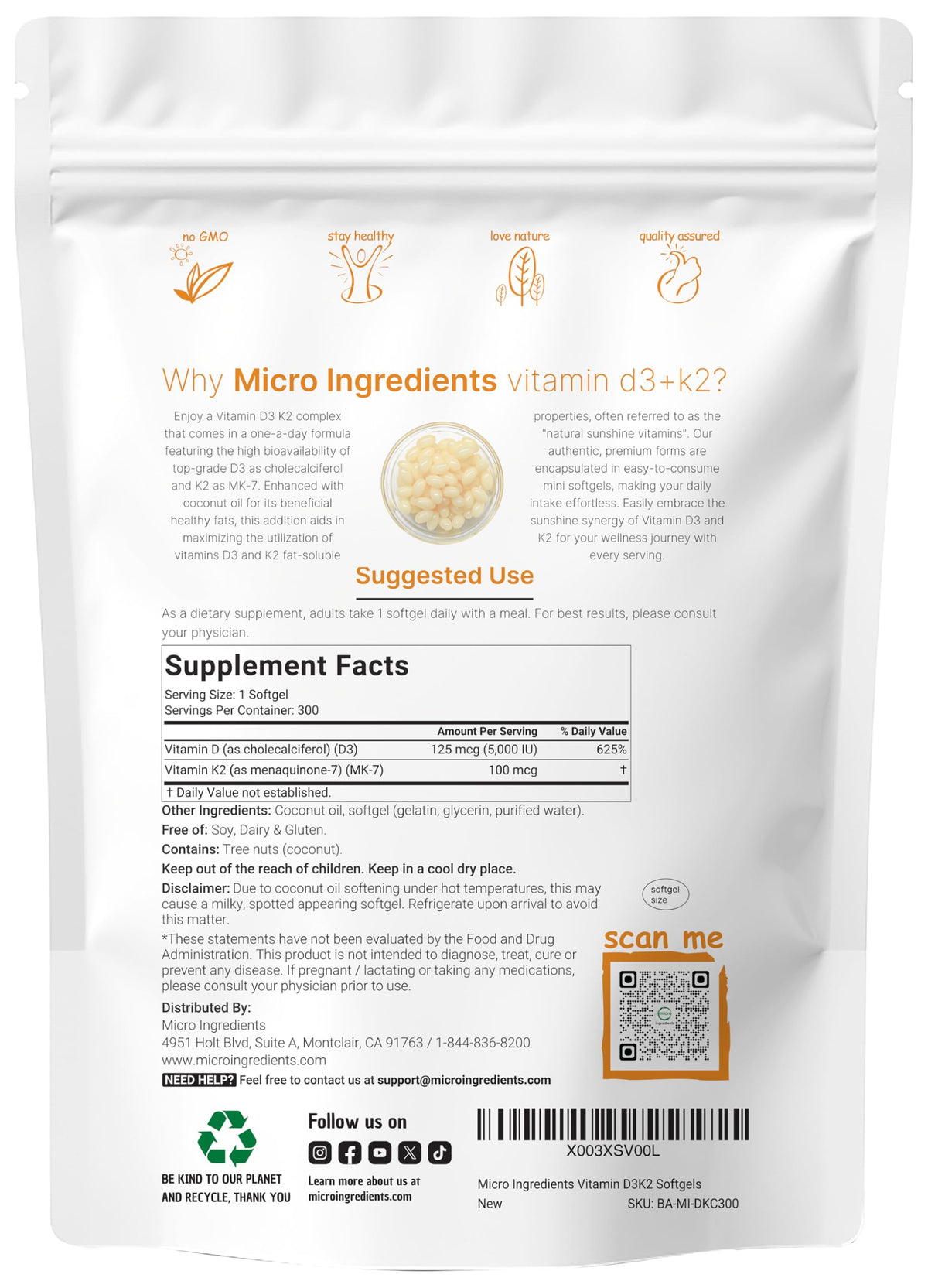 Détail des gélules Micro Ingredients D3 K2 avec huile de coco