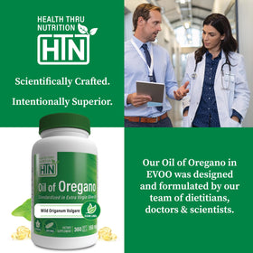 Détail des gélules molles d'huile d'origan Health Thru Nutrition