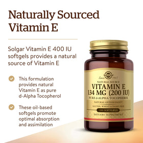 Détail des gélules molles de Solgar Vitamine E 200 UI