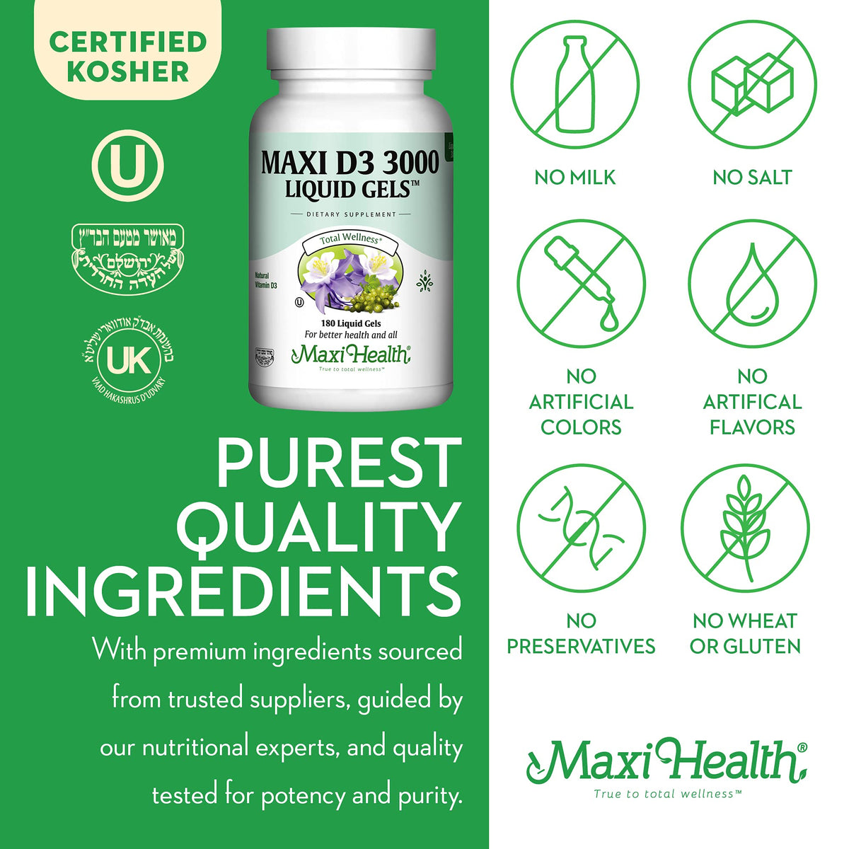Détail des gélules molles Maxi Health Vitamine D3 3000 UI