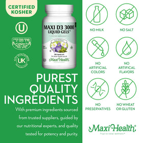 Détail des gélules molles Maxi Health Vitamine D3 3000 UI