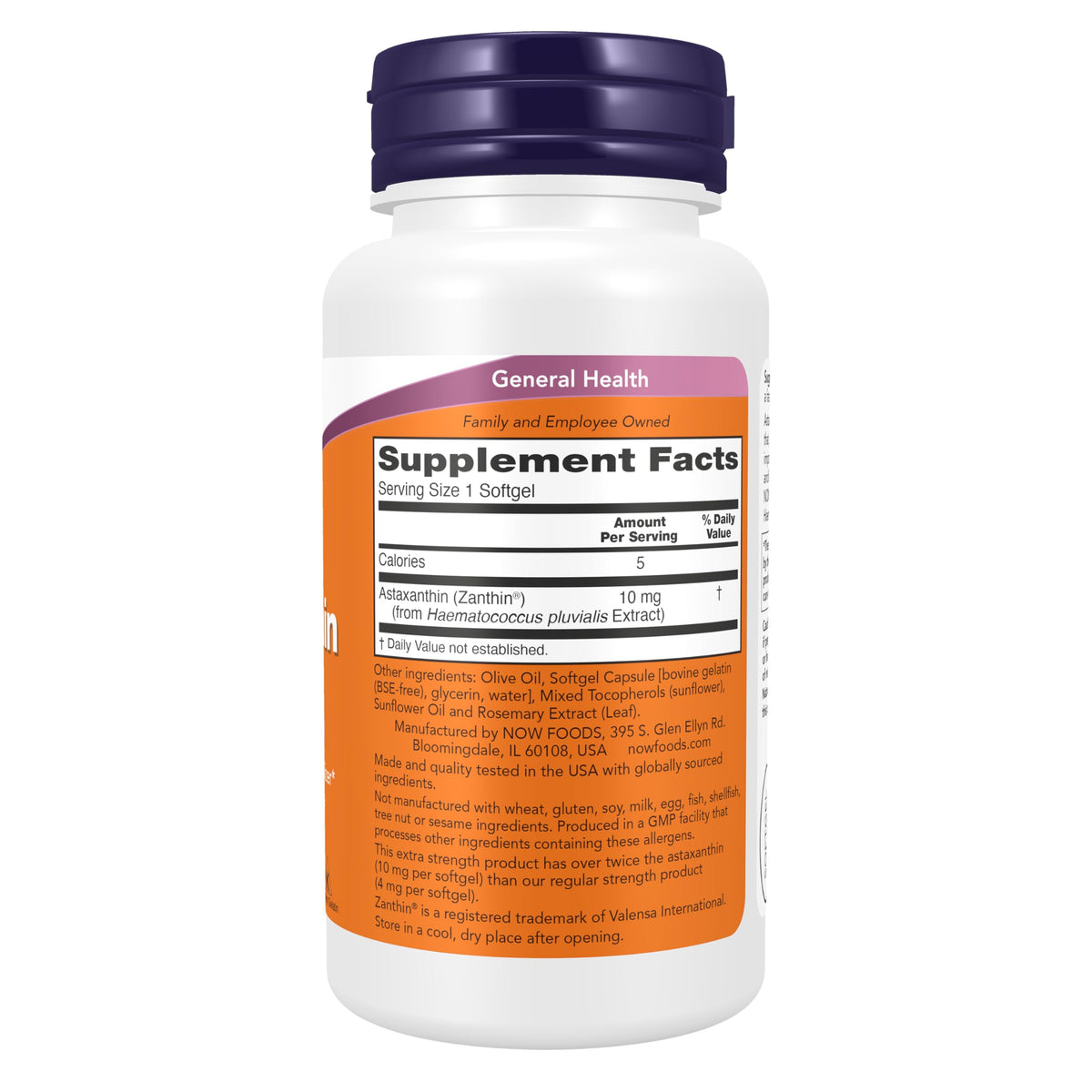 Détail des gélules NOW Foods Astaxanthin 10mg