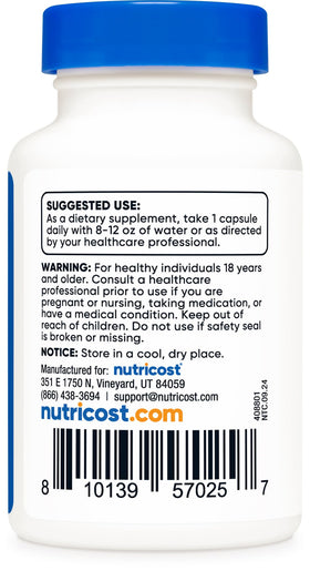 Détail des gélules Nutricost PQQ 20mg dans leur flacon