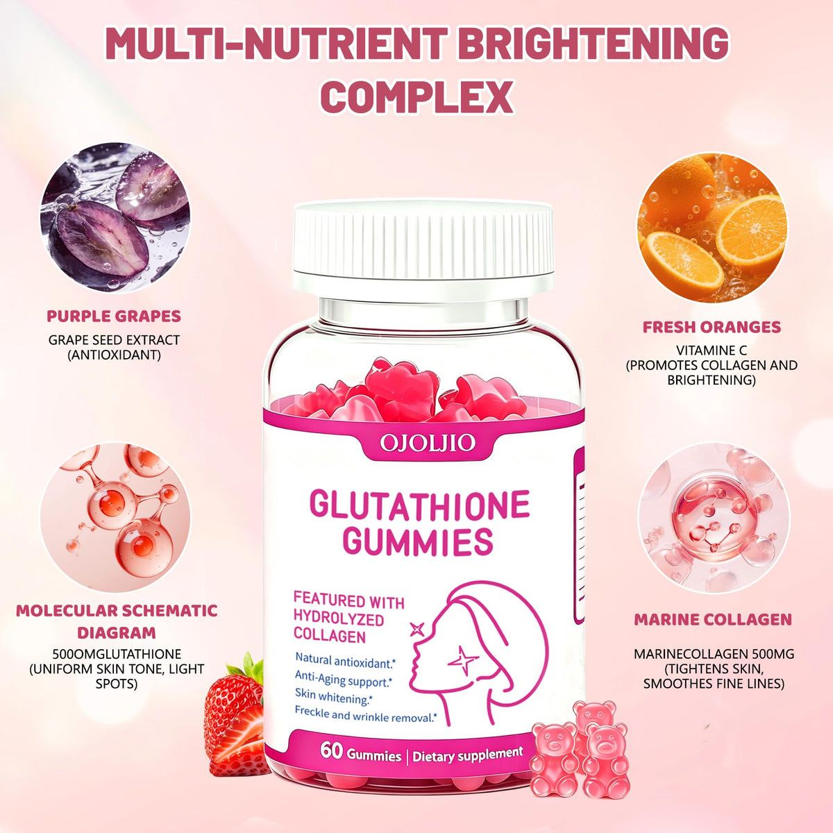 Détail des gélules OJOIJIO de collagène et glutathion 5000mg