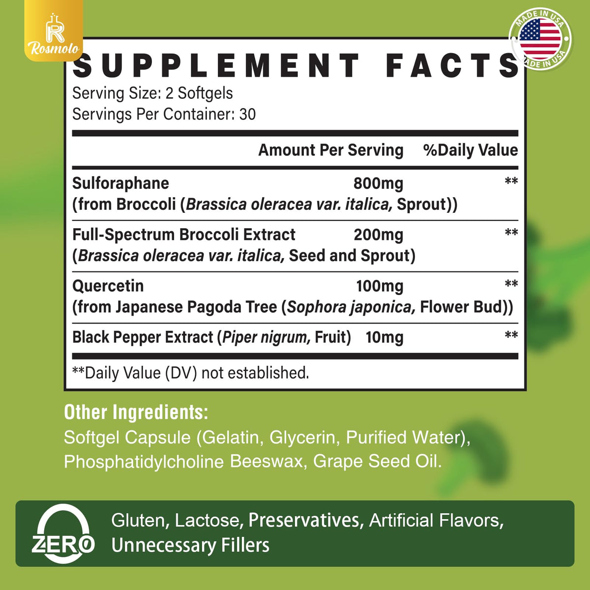 Détail des gélules Rosmolo Sulforaphane 800 mg