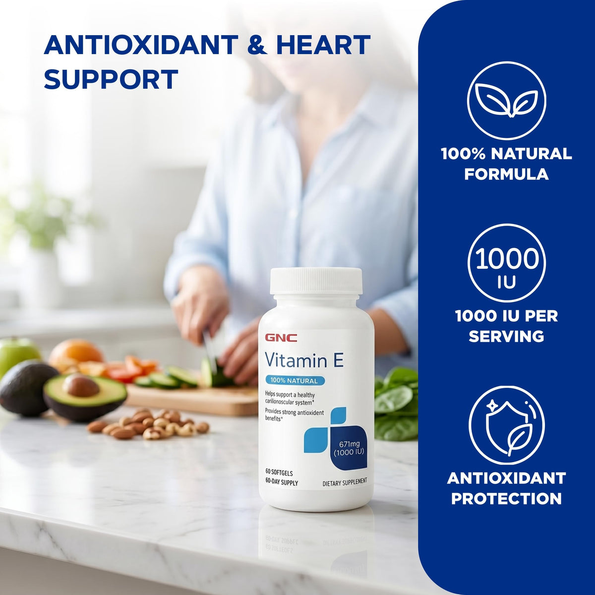 Détail des gélules souples GNC Vitamine E 1000IU