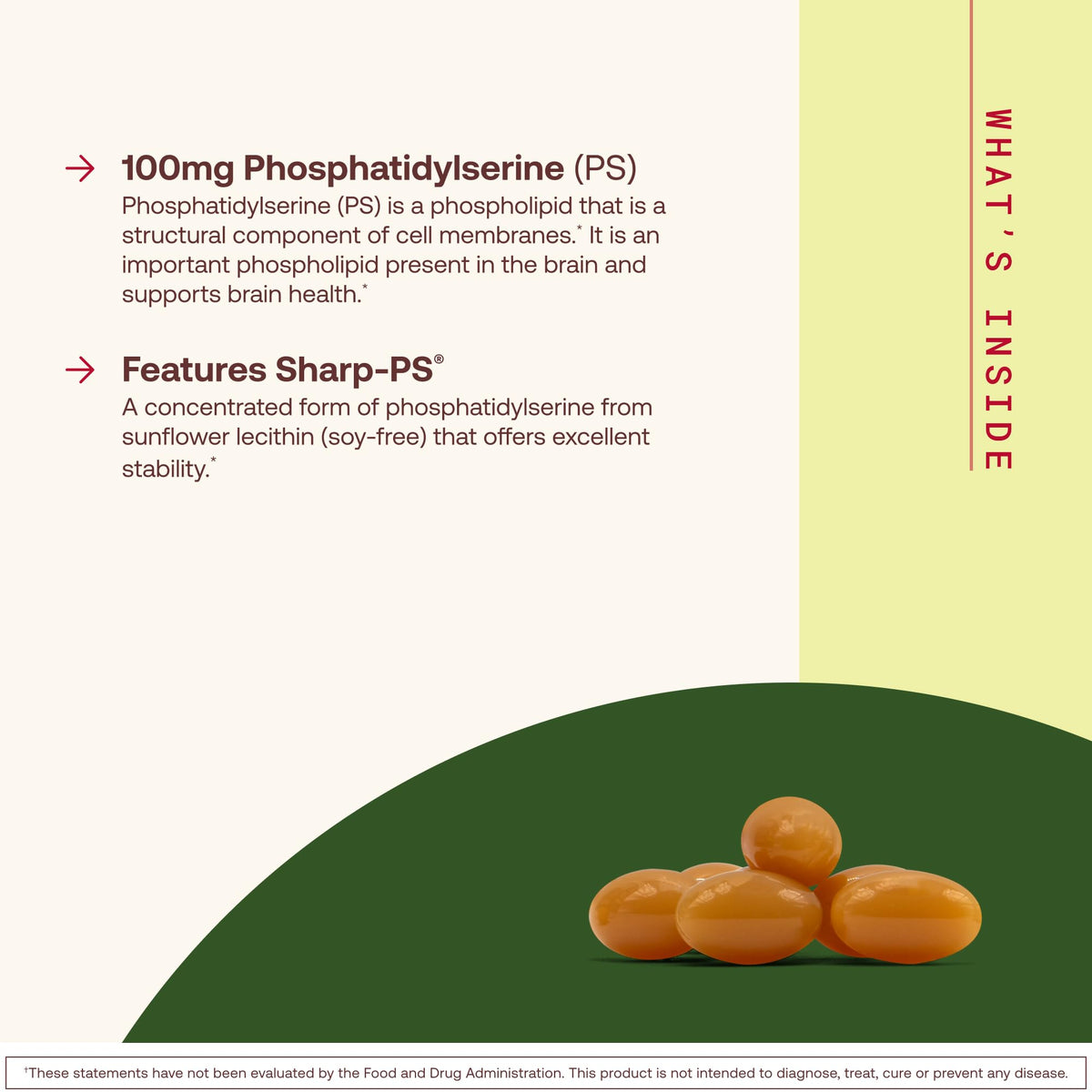Détail des gélules souples Jarrow Formulas PS100 Phosphatidylserine