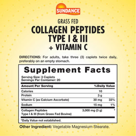 Détail des gélules Sundance Collagène Peptides 3000 mg sur fond blanc