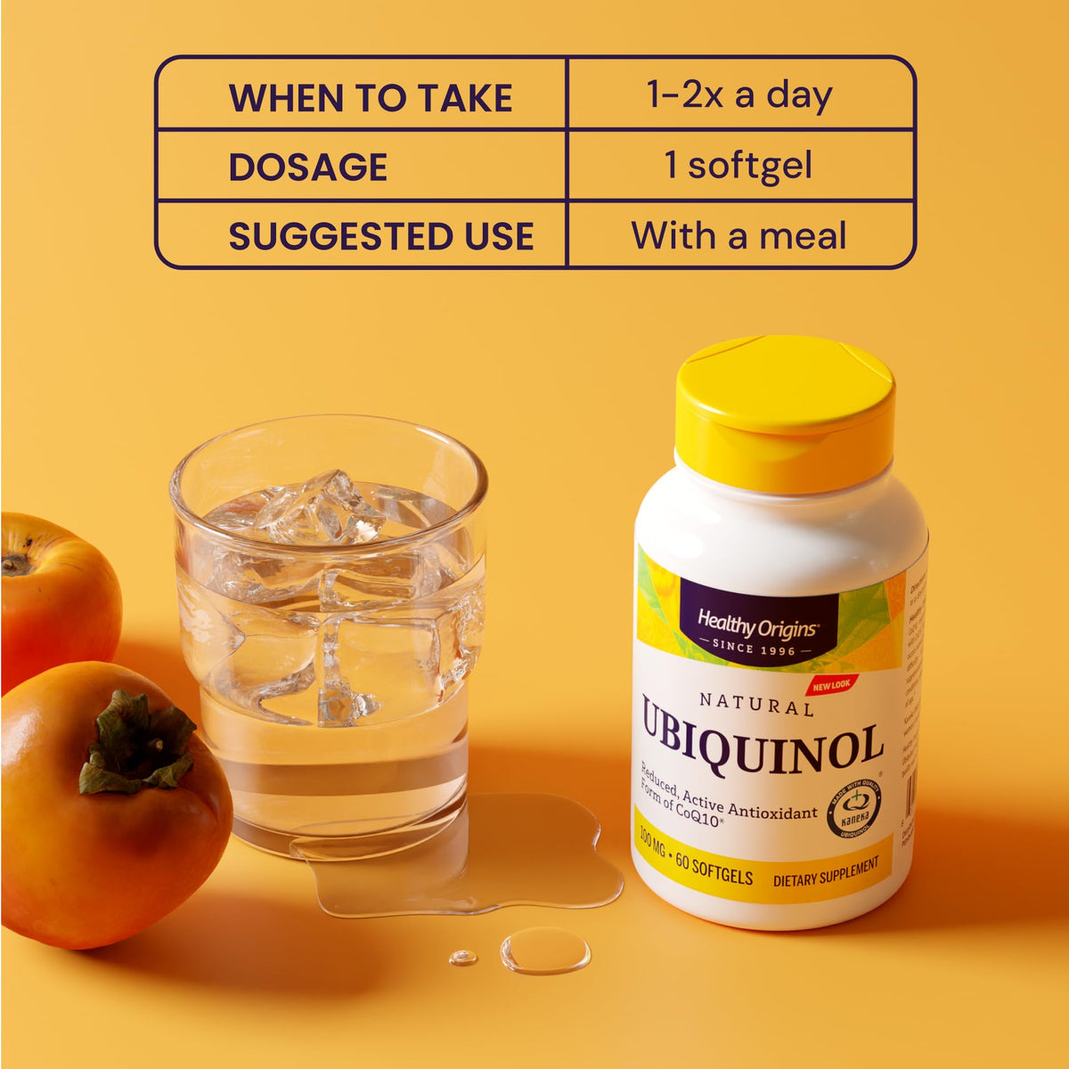 Détail des gélules Ubiquinol CoQ10 Healthy Origins