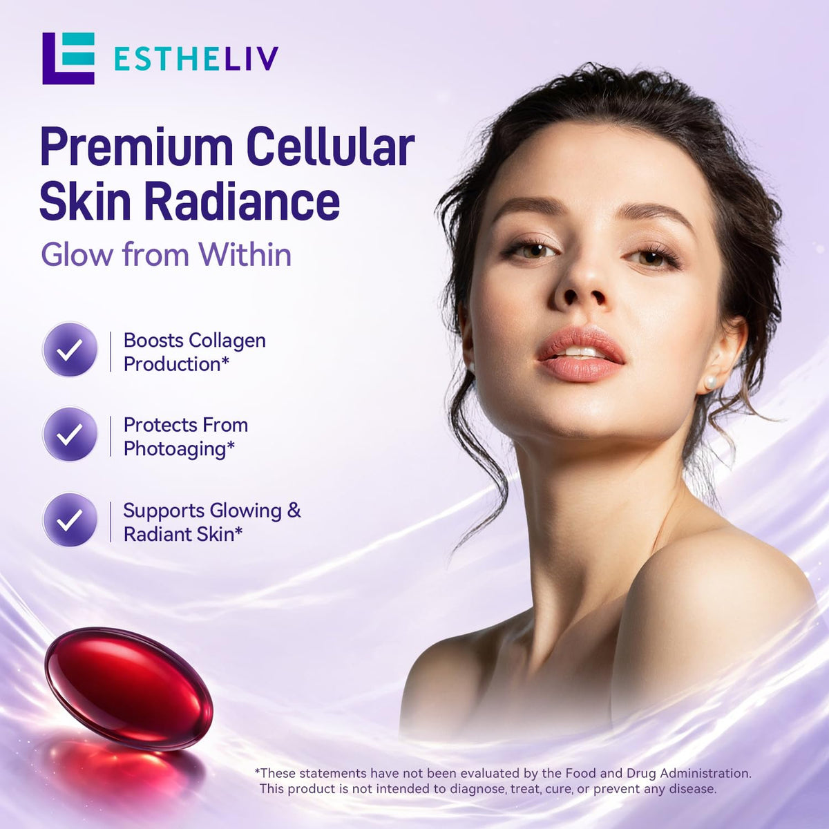 Détail des gélules végétales ESTHELIV Premium Cellular Skin Radiance