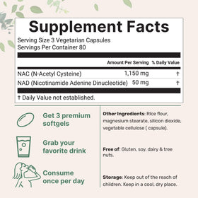 Détail des gélules végétales Micro Ingredients NAC avec NAD+