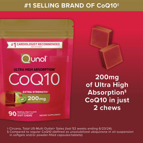 Détail des gommes Qunol CoQ10 200mg montrant la texture