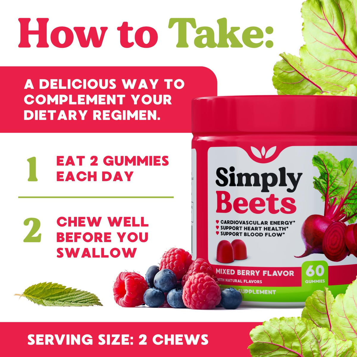 Détail des gommes Simply Beets Gummy de Betterave