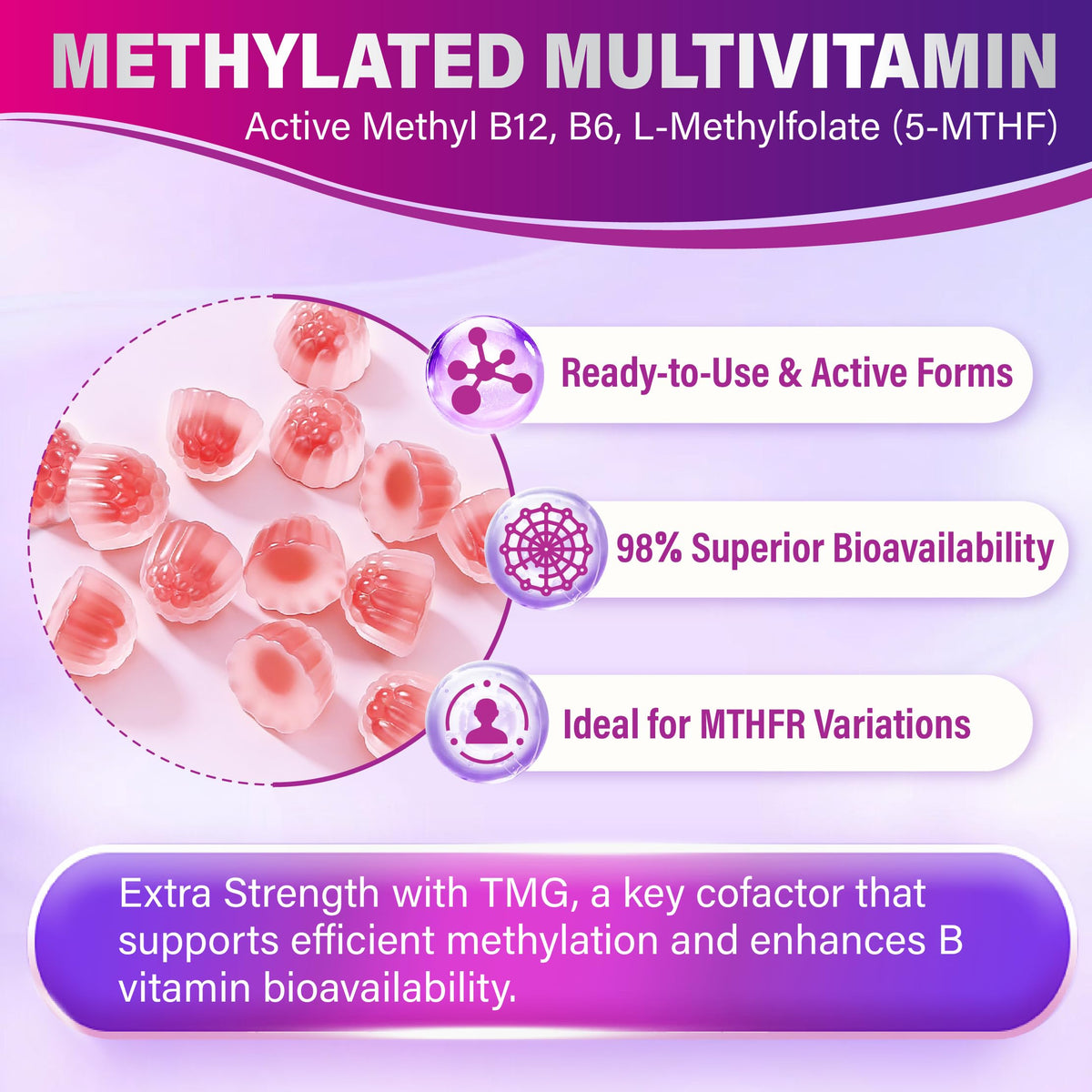 Détail des gommes Tcemundry Multivitamine Methylée Femme 40+