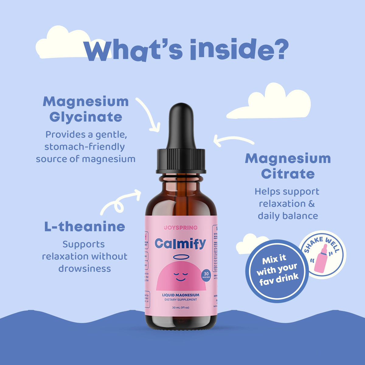Détail des gouttes de magnésium glycinate JoySpring dans une cuillère