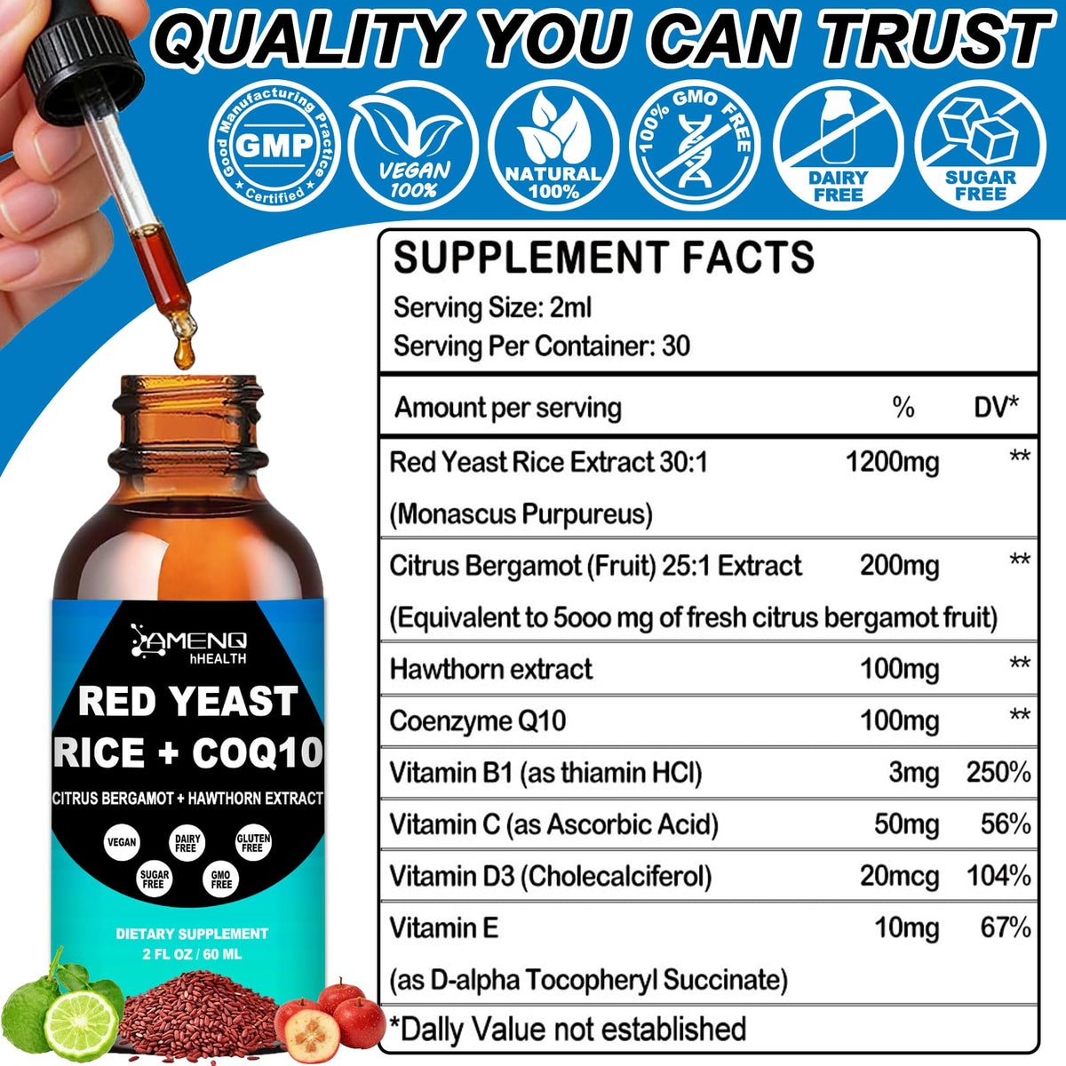 Détail des gouttes liquidiennes de riz rouge AMENQ hHEALTH