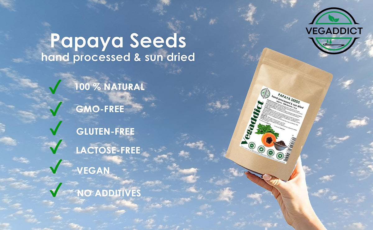Détail des graines de papaye séchées au soleil Vegaddict