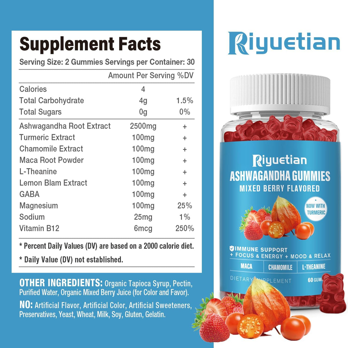 Détail des gummies Ashwagandha Bio de Riyuetian