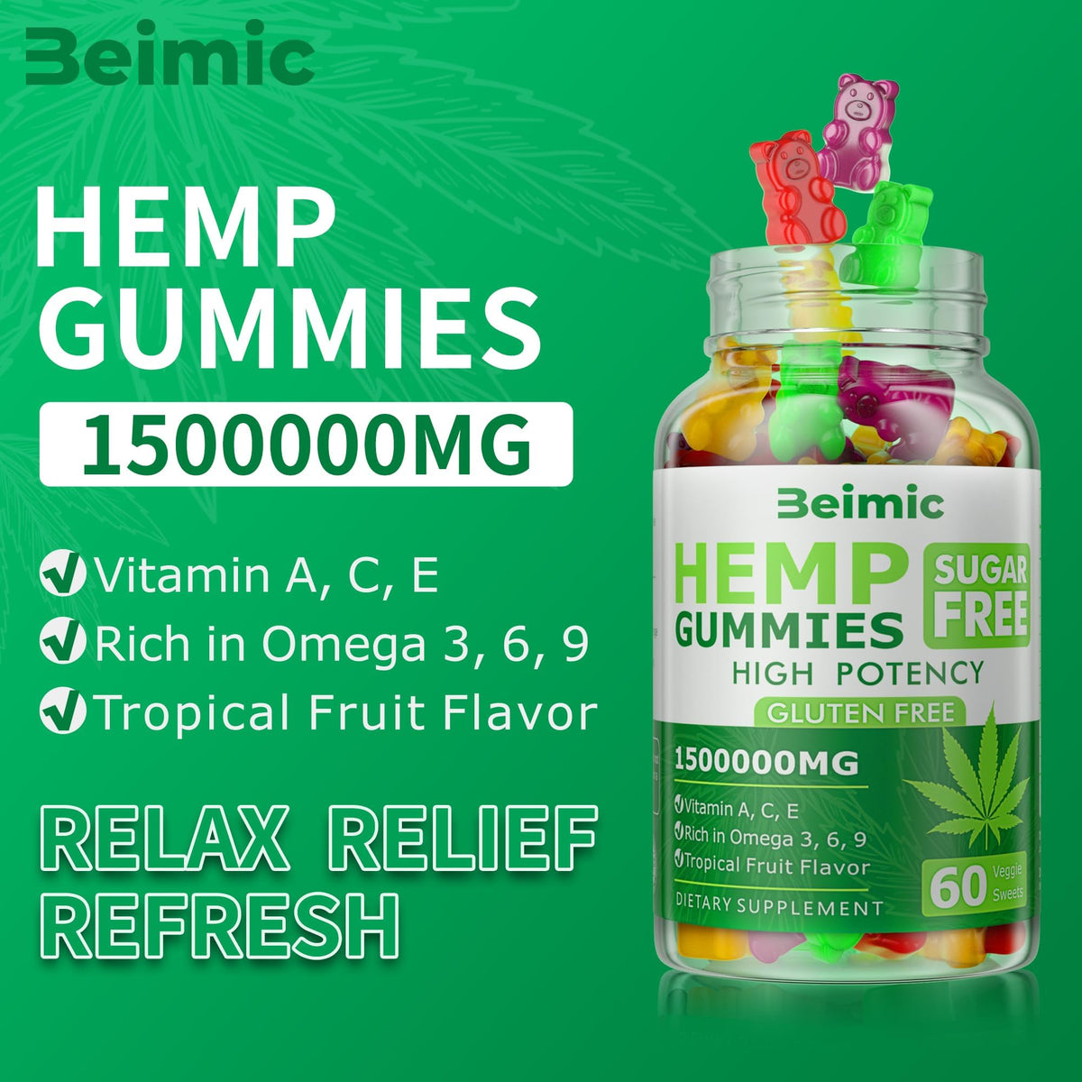 Détail des gummies au chanvre BEIMIC, couleurs naturelles