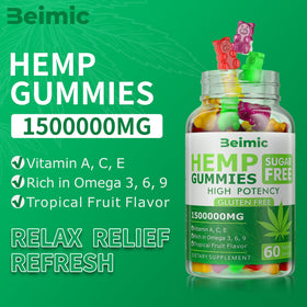 Détail des gummies au chanvre BEIMIC, couleurs naturelles