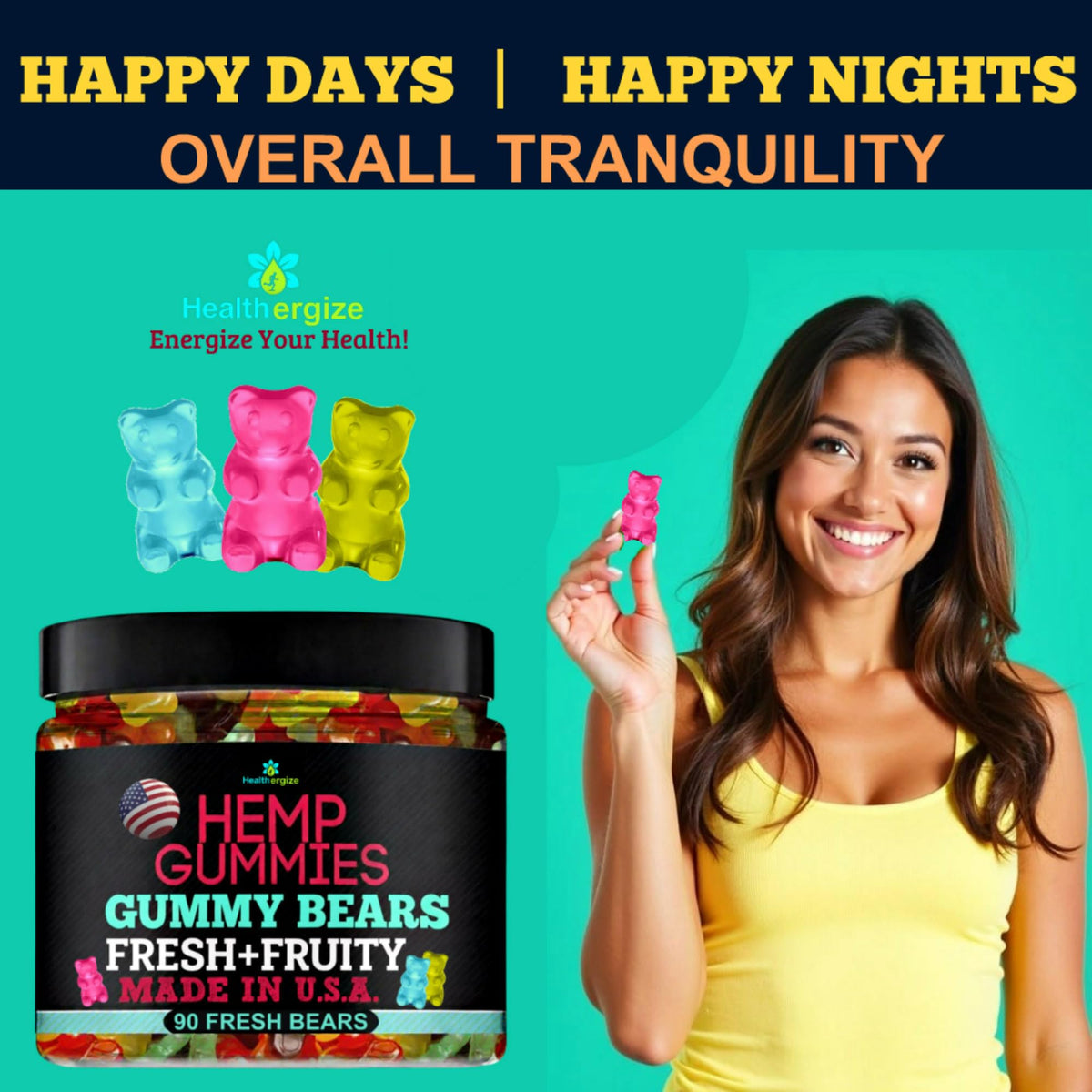 Détail des gummies au chanvre Healthergize montrant les textures