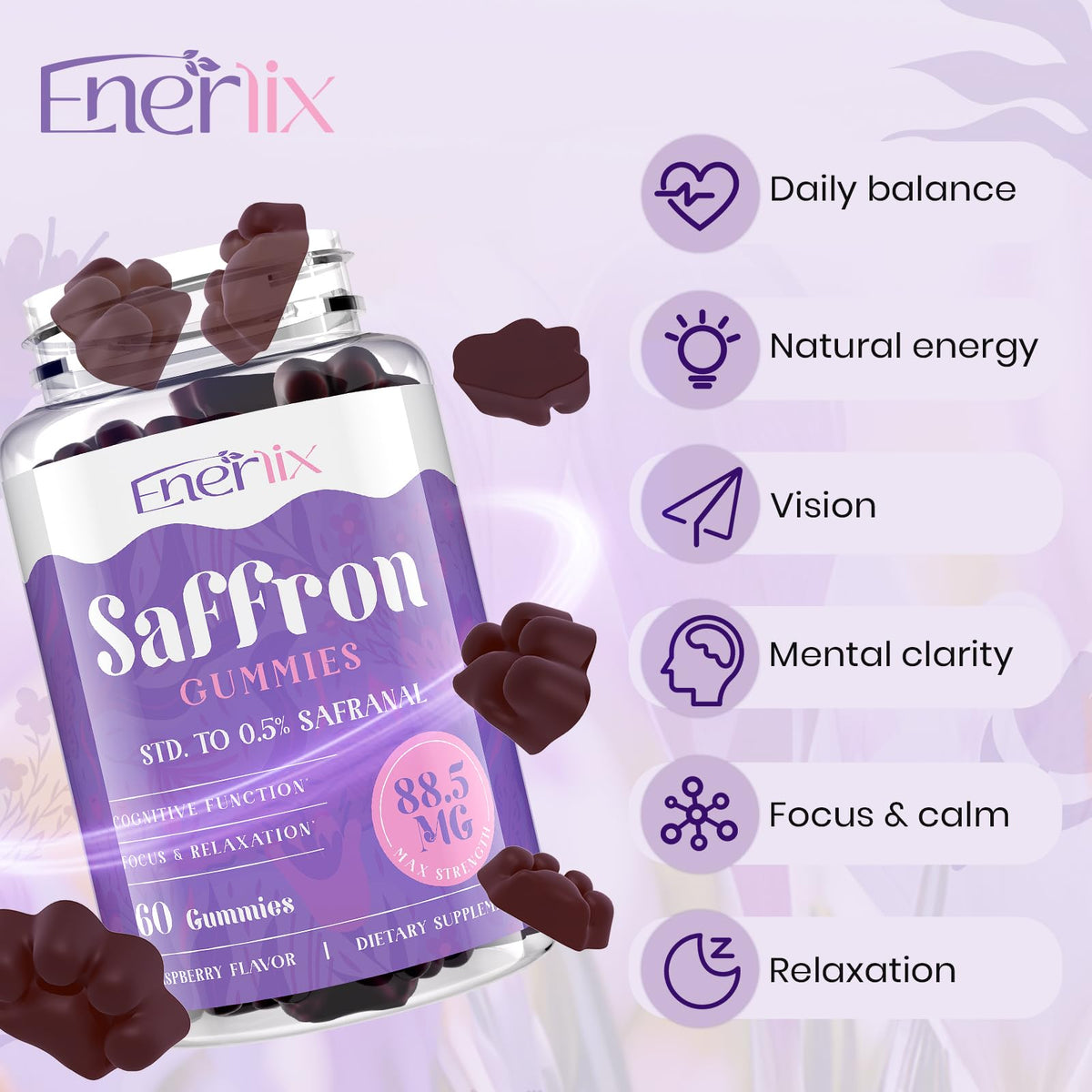 Détail des gummies au safran Enerlix montrant la texture