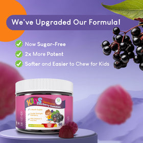 Détail des gummies au sureau avec saveur naturelle de myrtille