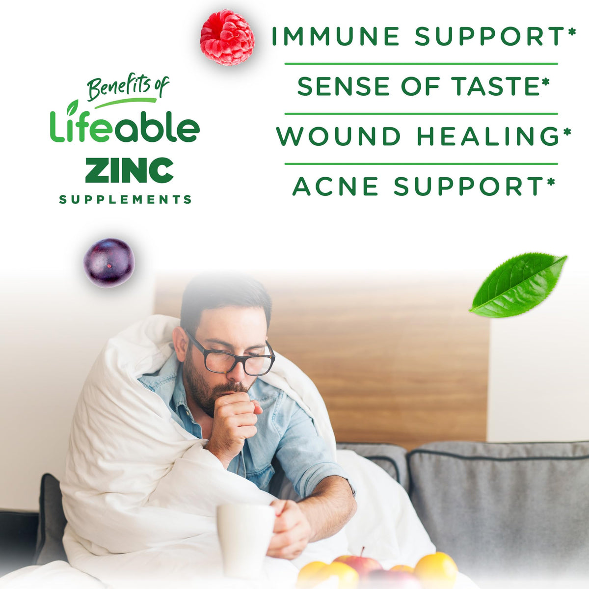 Détail des gummies au zinc Lifeable montrant leur texture