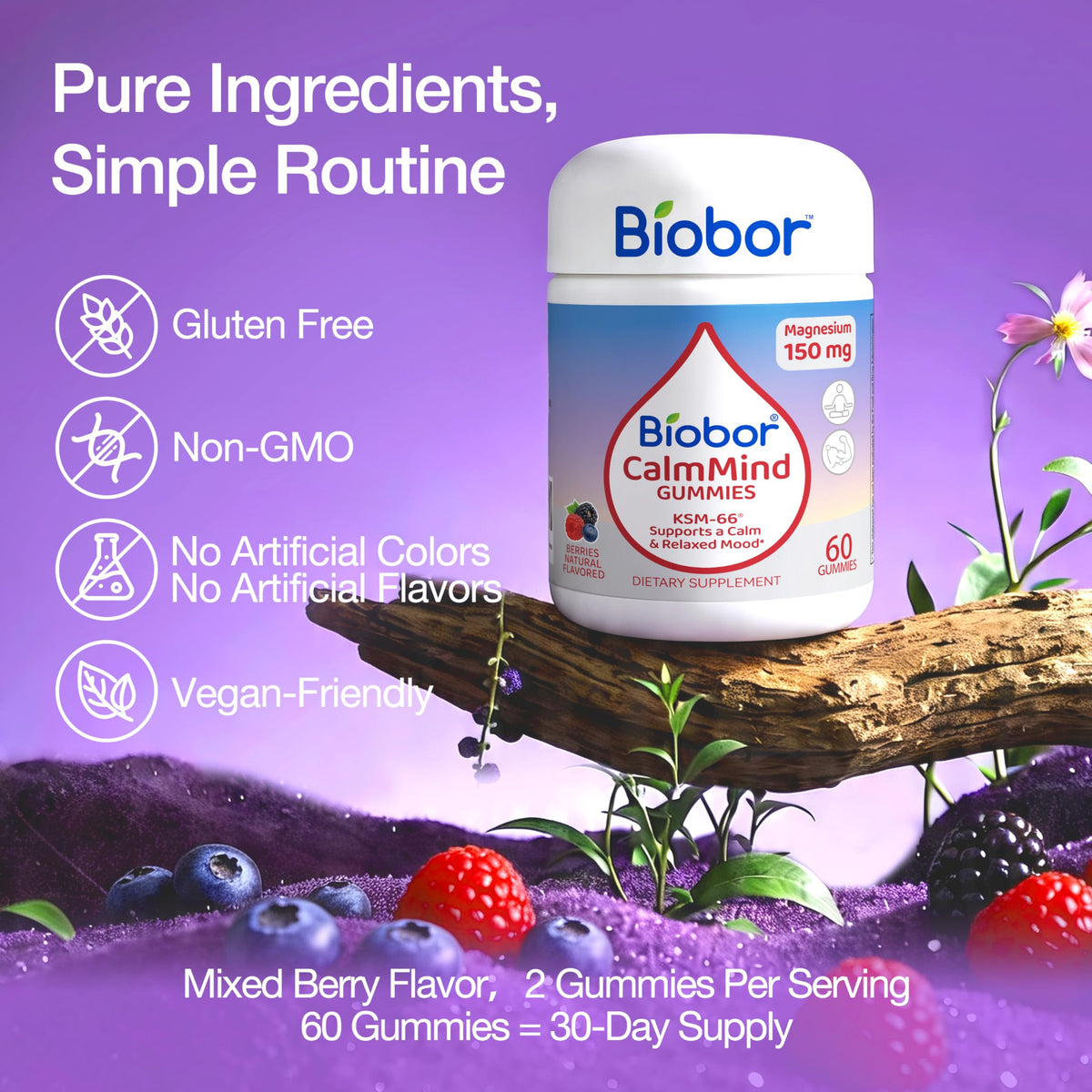 Détail des gummies Biobor avec emballage et ingrédients