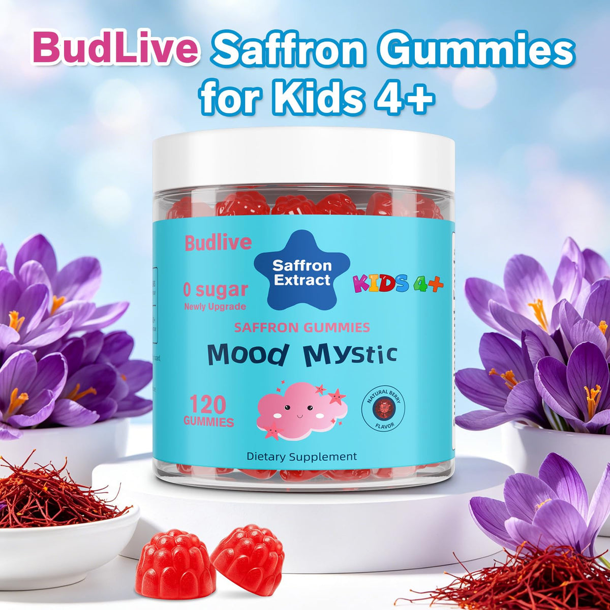 Détail des gummies BudLive Saffran pour Enfants, sans sucre