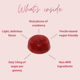 Détail des gummies cranberry Mother Nutrient avec une cuillère