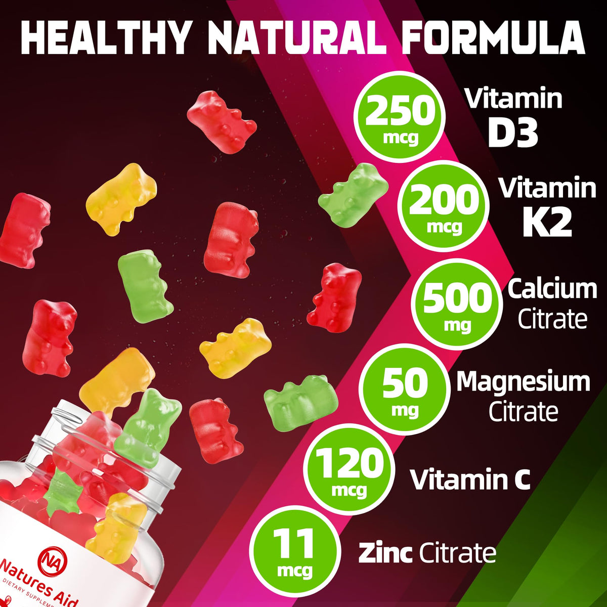 Détail des gummies D3 K2 Vegan avec étiquette