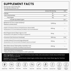 Détail des gummies de Berbérine HCl avec étiquette et ingrédients