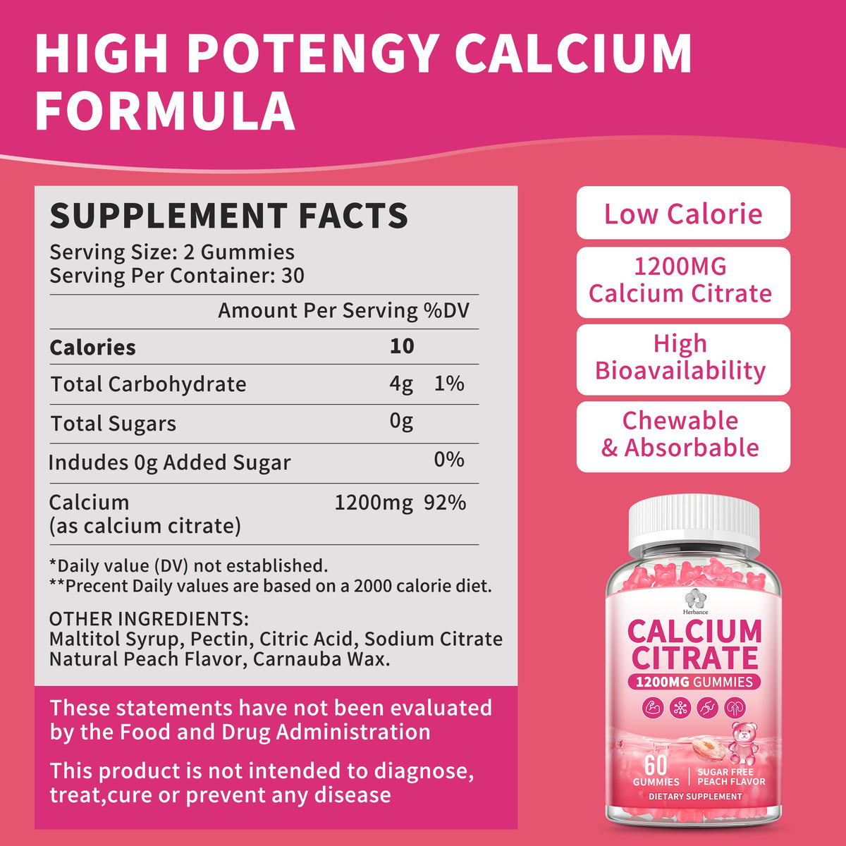 Détail des Gummies de Calcium Citrate Herbance